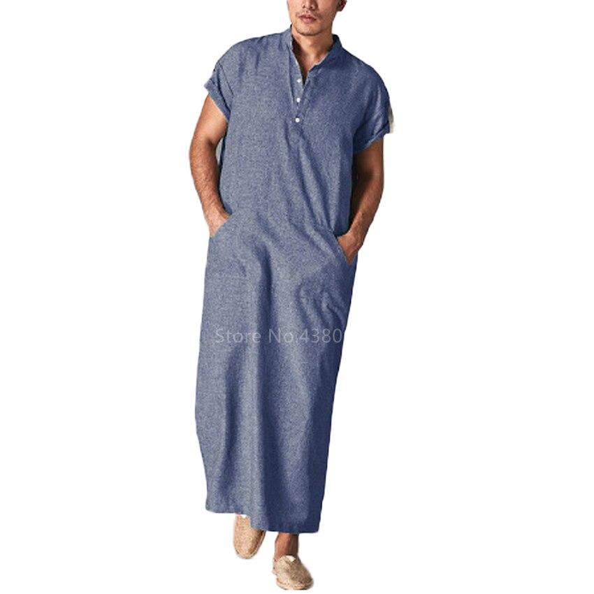 Islamitische Kleding Mannen Moslim Thobe Ramadan Mode Arabische Pakistan Saudi Arabië Abaya Dubai Korte Mouwen Kleding Kaftan Jubba: Color1 / 2XL