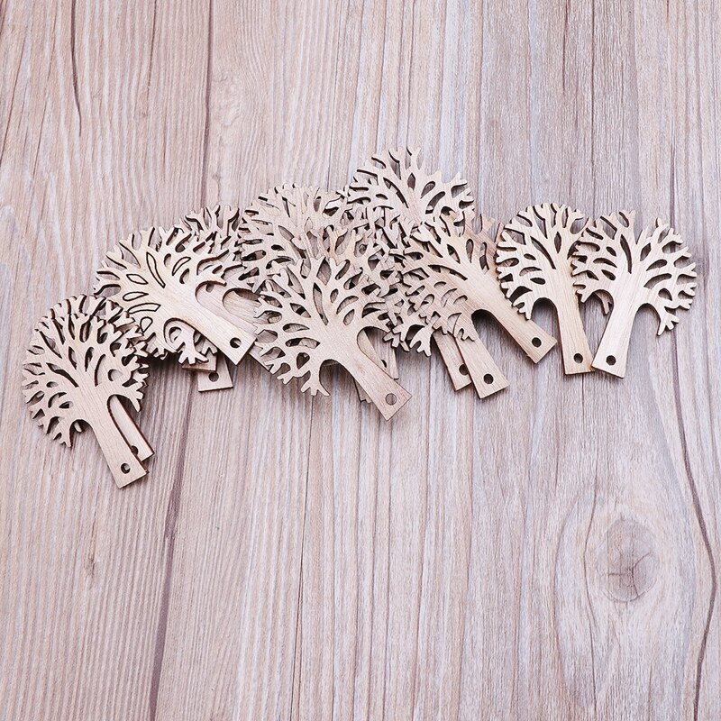100 Pcs/Set Wooden Tree Craft Cutout Kit Unfinished Wooden Tree Slices for Farmhouse Indoor Decoration DIY Accessories