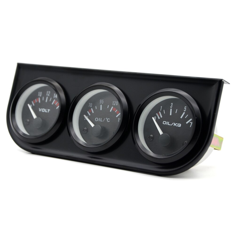 52mm olietryk olietemp spænding 3 in 1 gauge meter sæt sort bezel sort front med temperatur & tryk sensor