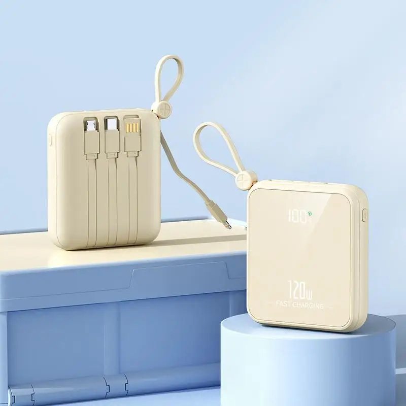 50000mah 120W Outdoor Portable Powerbank Fast Charging PD20W Power Bank Mini Compact Battery Charger Comes With Four Wire: Silver / 10000mAh