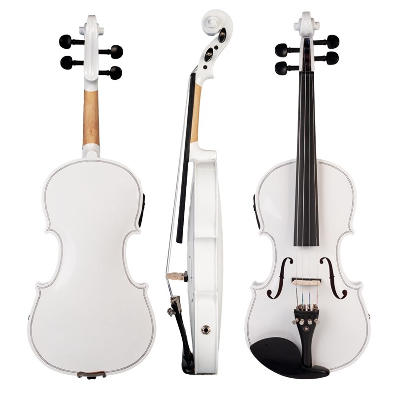 4-String Wit Akoestische Viool 4/4 Full-Size Viool Massief Houten Body Ebbenhout Accessoires Viool