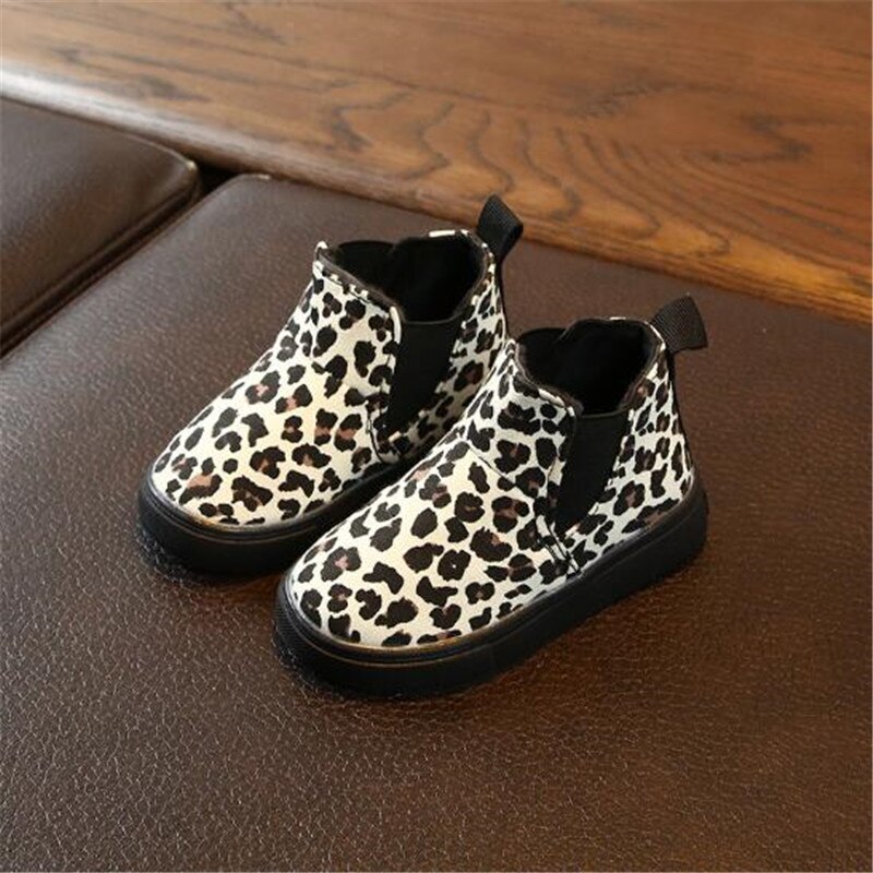 Bottines simples pour enfants | Collection automne hiver, imprimé léopard, bottines pour garçons et filles, bottines antidérapantes en molleton fin, Botas de cheville imperméables pour enfants