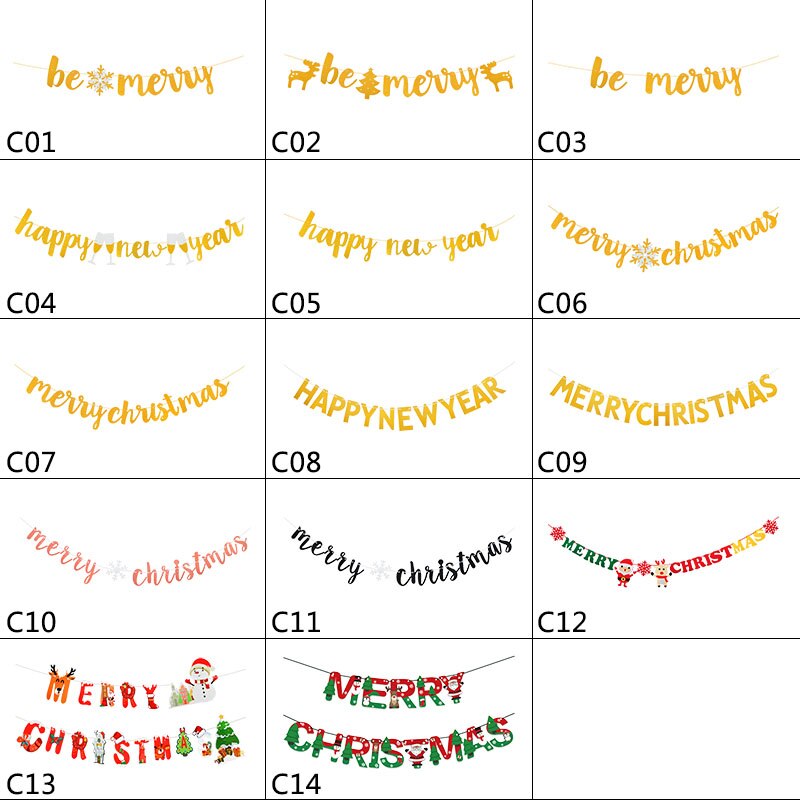 1pc guirlandes de bannières joyeux noël, bricolage, artisanat en papier, lettres multi-styles, décoration florale pour la maison, décoration suspendue de noël