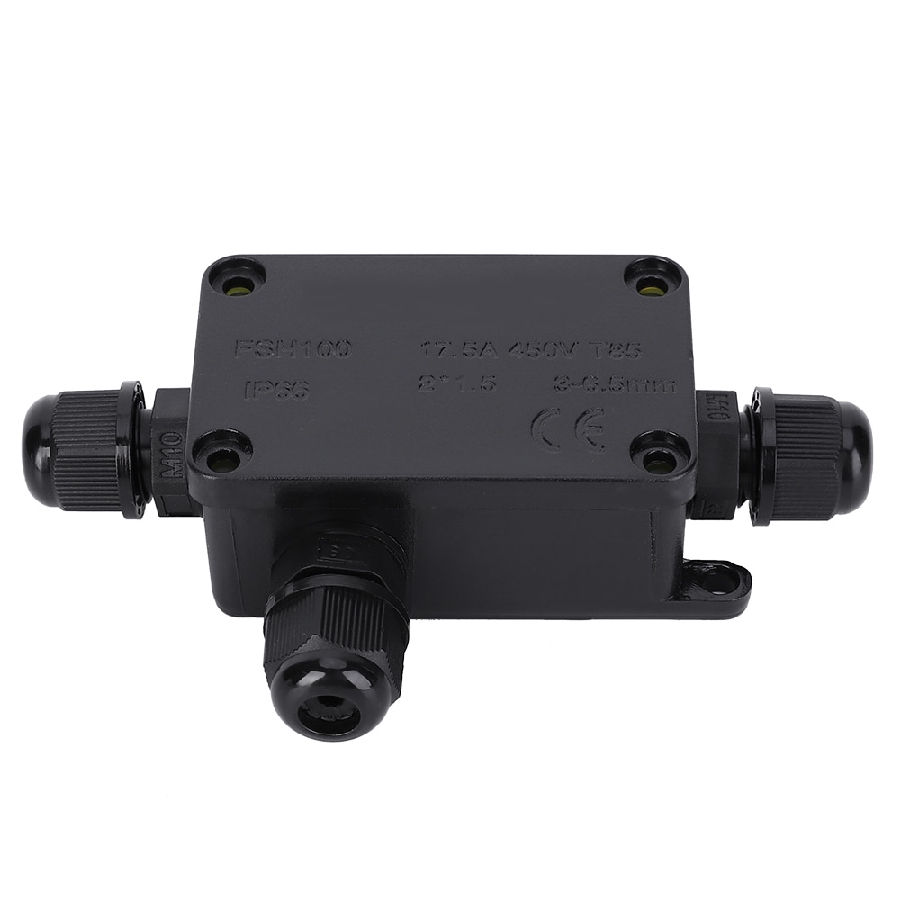 Waterproof Terminal Junction Box Black PC Mini 1 in 2 out for Outdoors IP66 3-6.5mm Wre Connector Junction Box