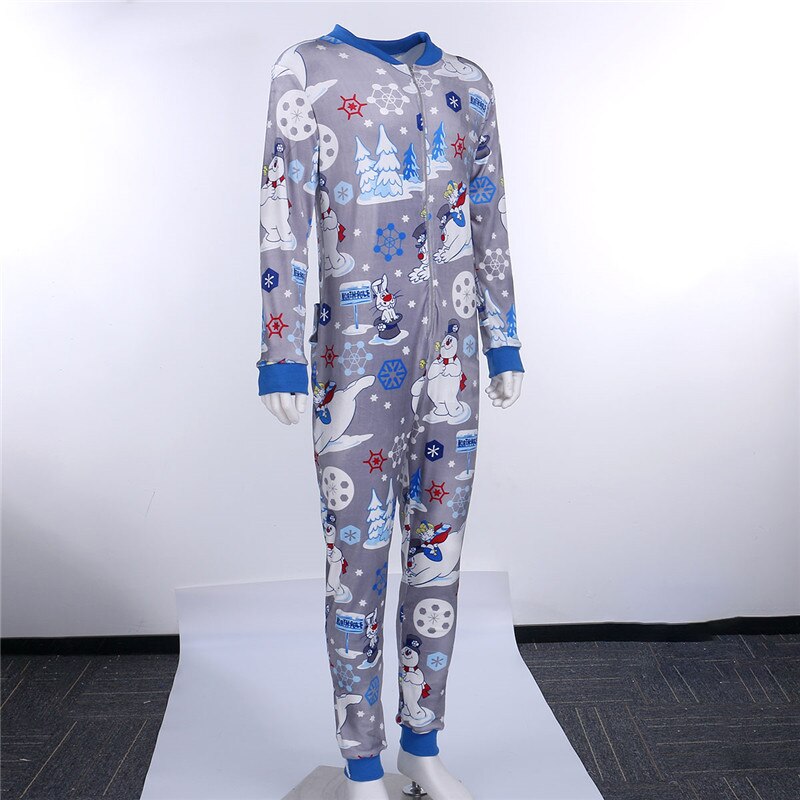 Vrouwen Xmas Junpsuits Cartoon Herten/Sneeuwman Printing Lange Mouwen Casual Sexy Jumpsuit Met Rits Open Voor Meisjes plus Size