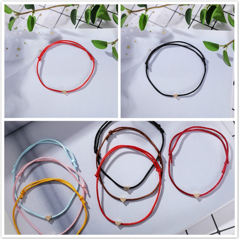 Handgemaakte roestvrijstalen liefdesarmbanden in de vorm van een hart, dunne rode draad, armbanden voor mannen, vrouwen en koppels