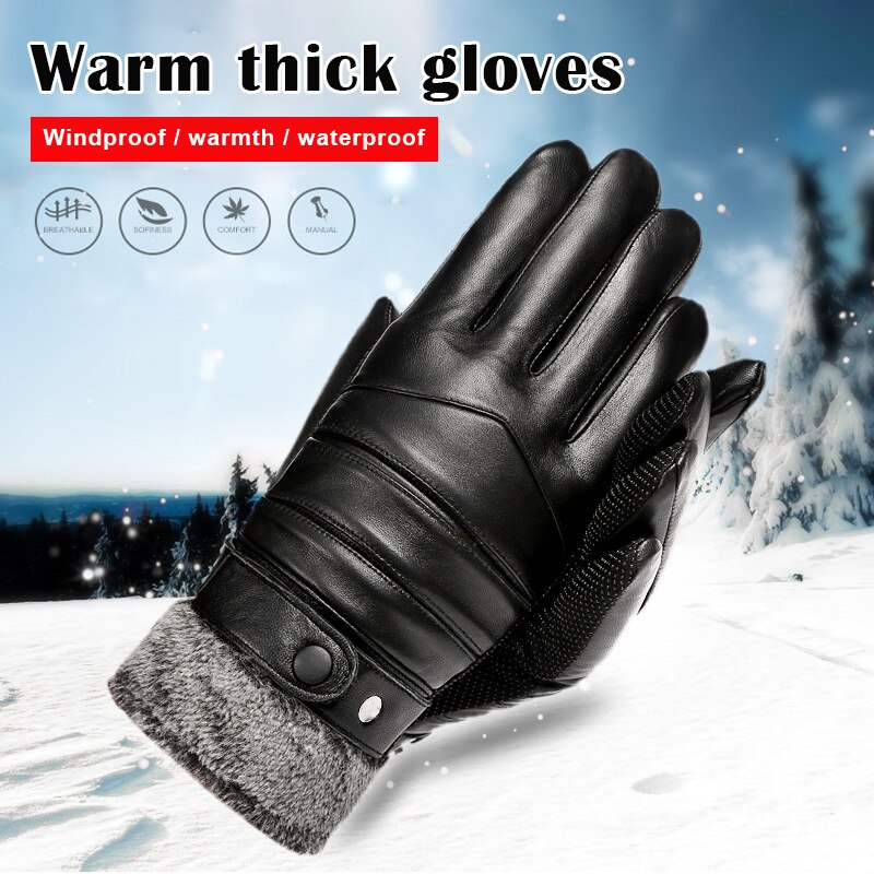 Men Winter Warm Gloves PU Leather Gloves Riding Cold-Proof Plus Velvet Thick Windproof Touch screen Motorcycle Glove Winter