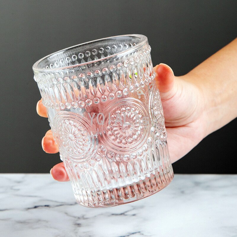 Verre à vin Vintage gaufré Ins nordique 260-380ml, whisky, Vodka, tasse de soleil, sans tige, bouche dorée, glace, Bar à café, verres