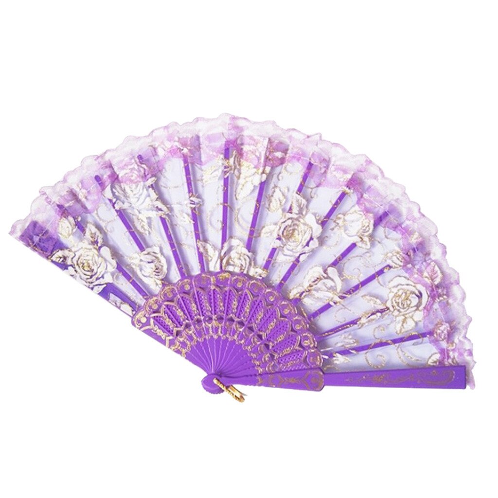 Vouwen Fans Bloemen Chinese Stijl Hollow Dance Wedding Hand Fans Schilderen Lace Silk Folding Handheld Bloemen Fans Abanico: E