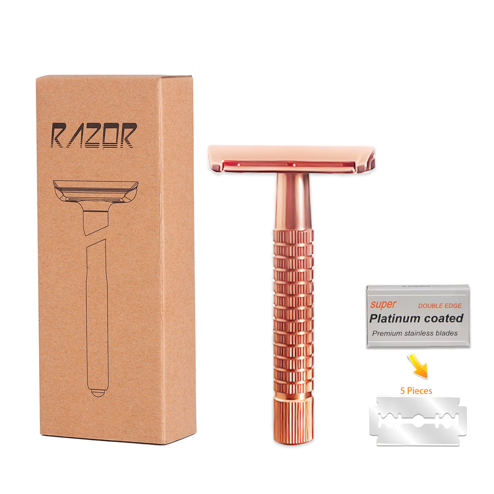 Maquinilla de afeitar de seguridad Whityle de doble filo, afeitadora Manual Popular en húmedo, herramienta de cuidado de afeitadora clásica para hombres y mujeres con 5 hojas de platino: Oro