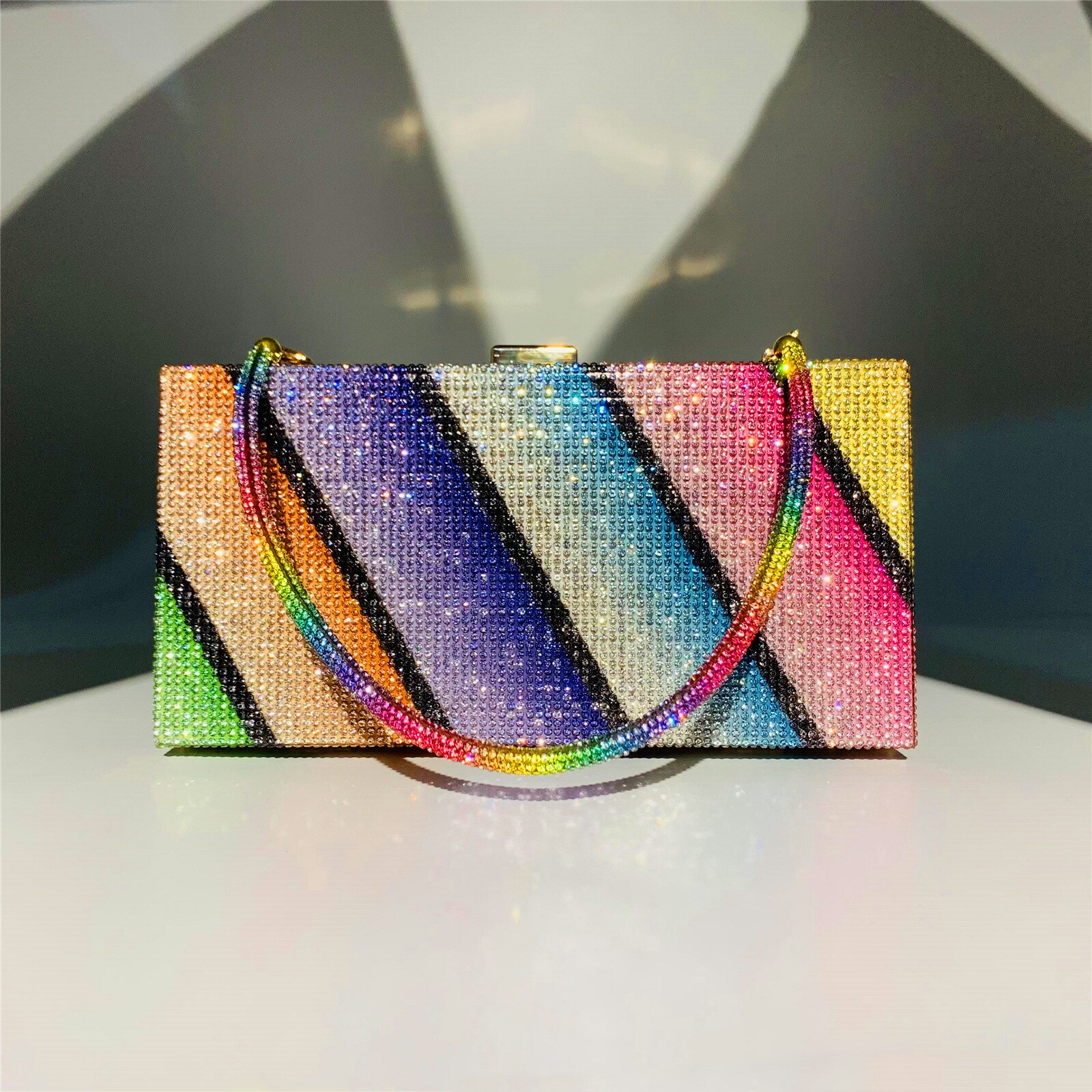 Rainbow Diamond Clutch Bag Party Evening Bag for Women Purse and Handbags Luxury Chain Crossbody Bag Wedding: D