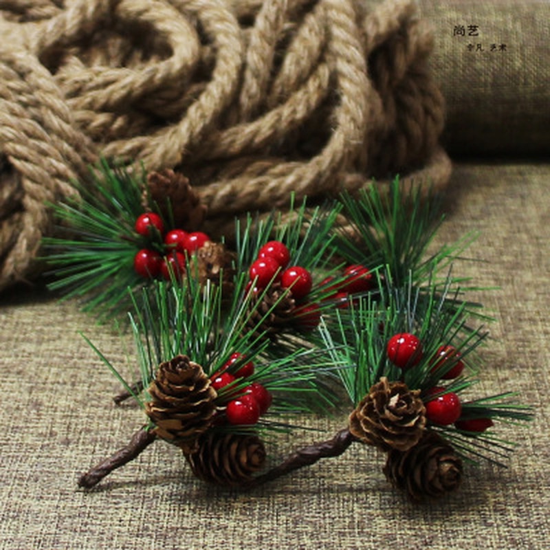 10PCS Artificial Flower Red Christmas Berry Pine ConeHolly Branches Christmas Decoration for Home Floral Decor Flower Crafts