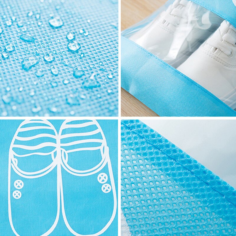 Nonwoven Fabric Shoe Storage Bag With Drawstring Clear Window Waterproof TravelPackage Luggage Dust Bag Shoes Organization Bag