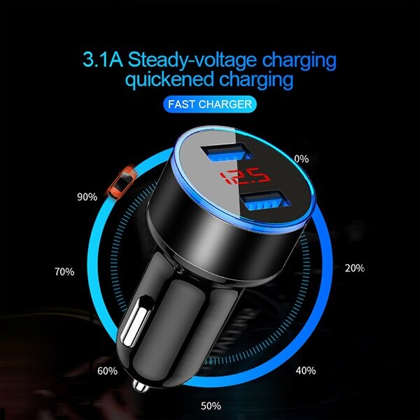 Autolader 3.1A Quick Charge Dual Usb-poort Led Display Sigarettenaansteker Telefoon Adapter Voor Iphone 12 11 8 Xiaomi redmi Sansung