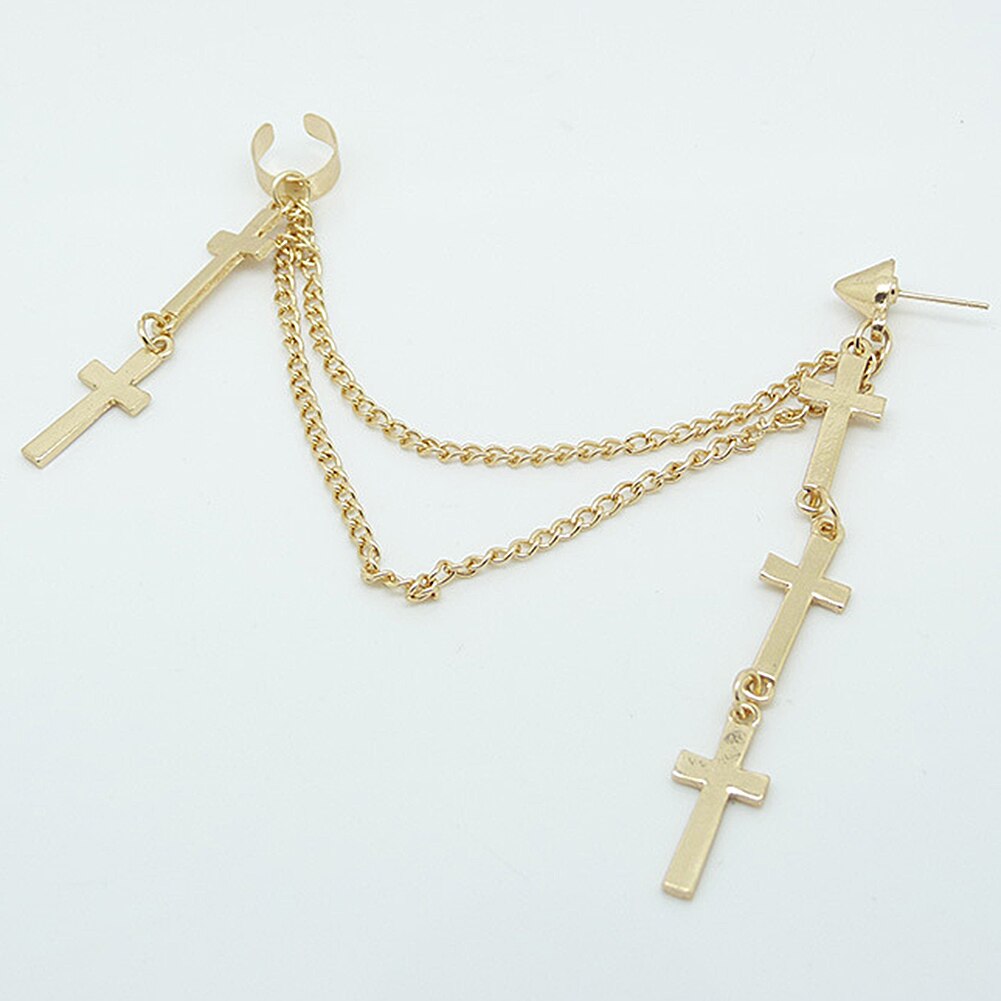 1 Pcs Mode Kruis Kwastje Kettingen Oor Manchet Oorbellen Voor Vrouwen Meisjes Gothic Punk Stijl Cross Hanger Clip Oorbel Trendy sieraden