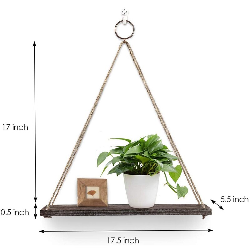 Hanging Shelves Wall Mounted Wood Shelves with 2 Rings Lightweight and Durable Farmhouse Rope Shelves