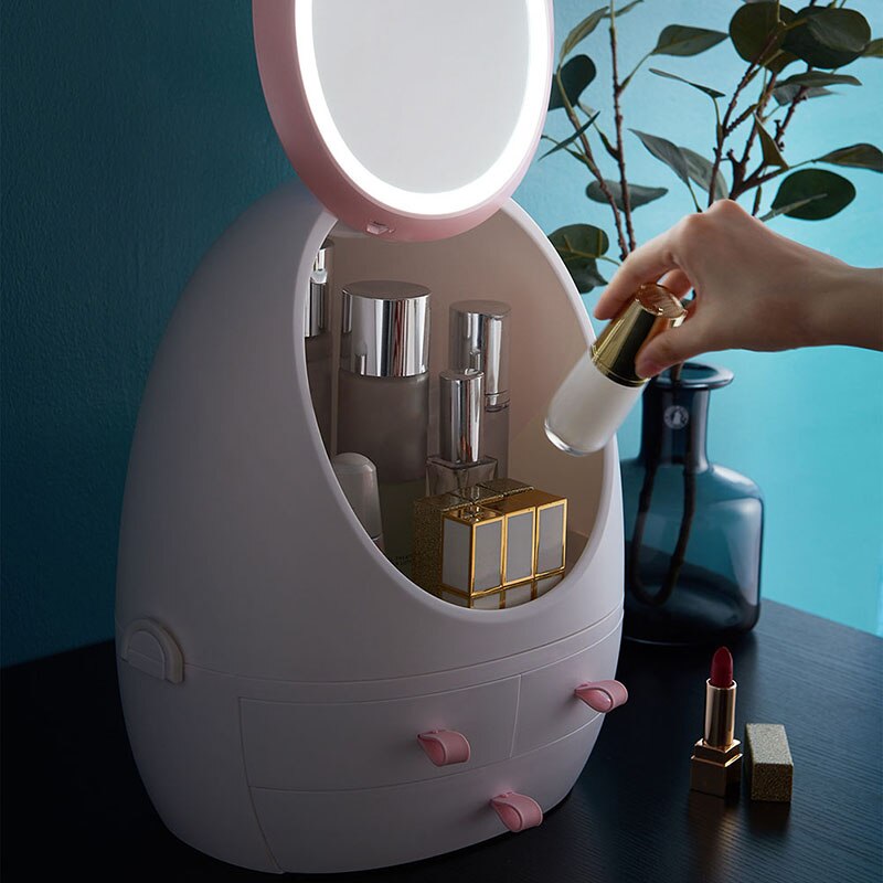 2 IN 1 USB Touch Screen LED Makeup Mirrors Storage Box Skin Care Products Organizer for Makeup with Mirror LED Lights P9