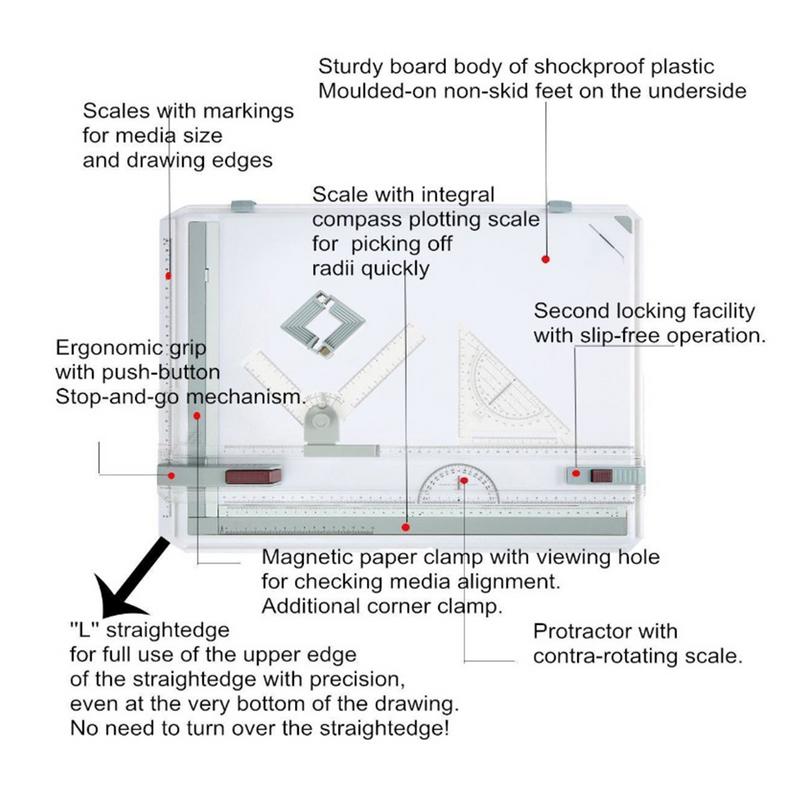 A3 Drawing Board Table with Parallel Motion Adjustable Angle Architectural Art Drawing Tool