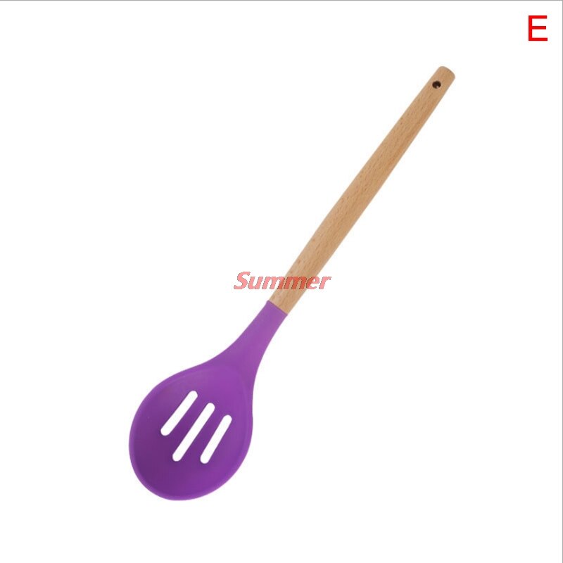 Purple Silicone Cooking Utensils Set Non-stick Spatula Shovel Wooden Handle Cooking Tools Set Special Heat-resistant: E