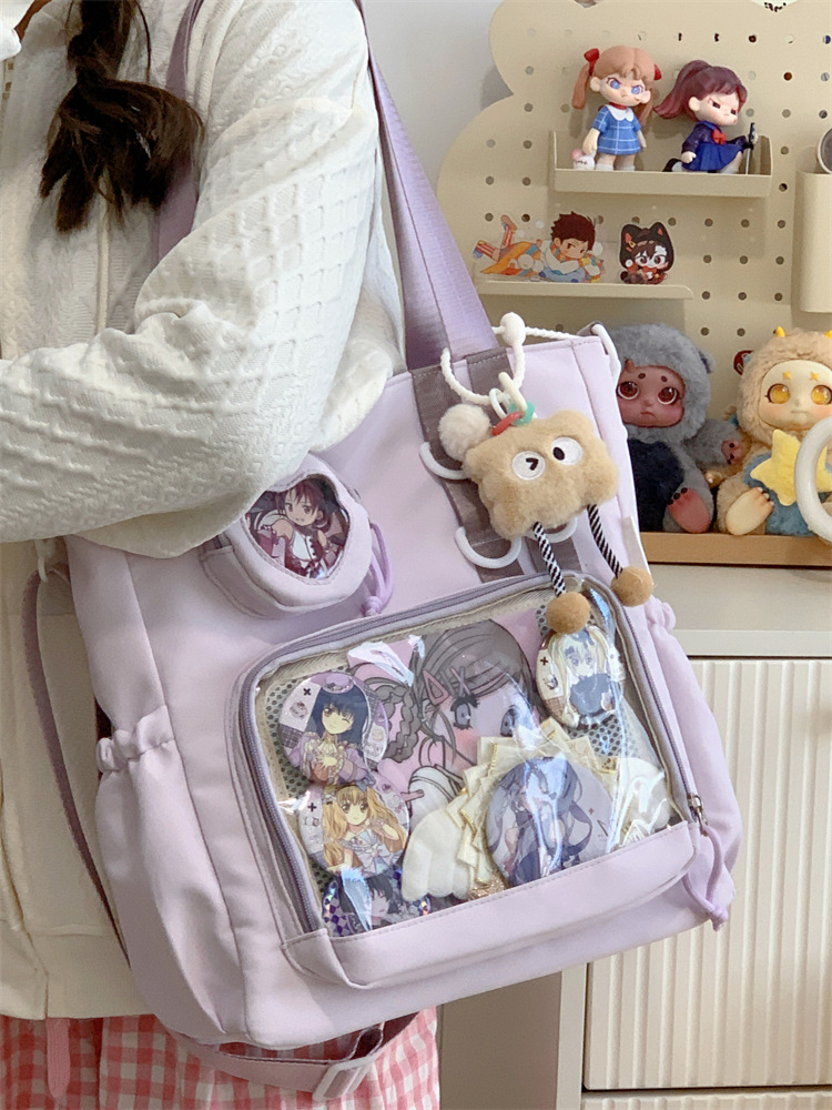Y2k Ulzzang Ita Tas Origineel Leuke Jk Uniform Meisjes Preppy Stijl Schoudertas Liefde Badge Etalage Itabag: Paars