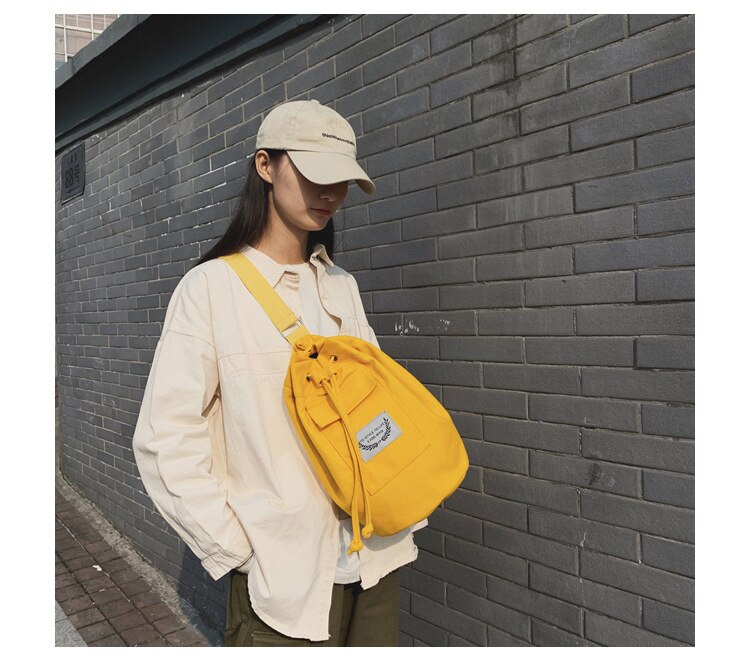 Unisex trekkoordtas heren canvas tas mobiele telefoon tas koreaanse crossbody tas voor dames dames schoudertas: Geel