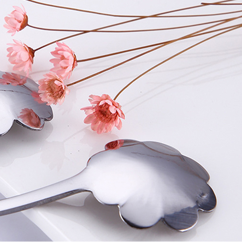 8/6Pcs Coffee Spoon 304 Stainless Steel Rainbow Stirring Milk Teaspoon Dessert Ice Cream Spoon Tableware Flowers
