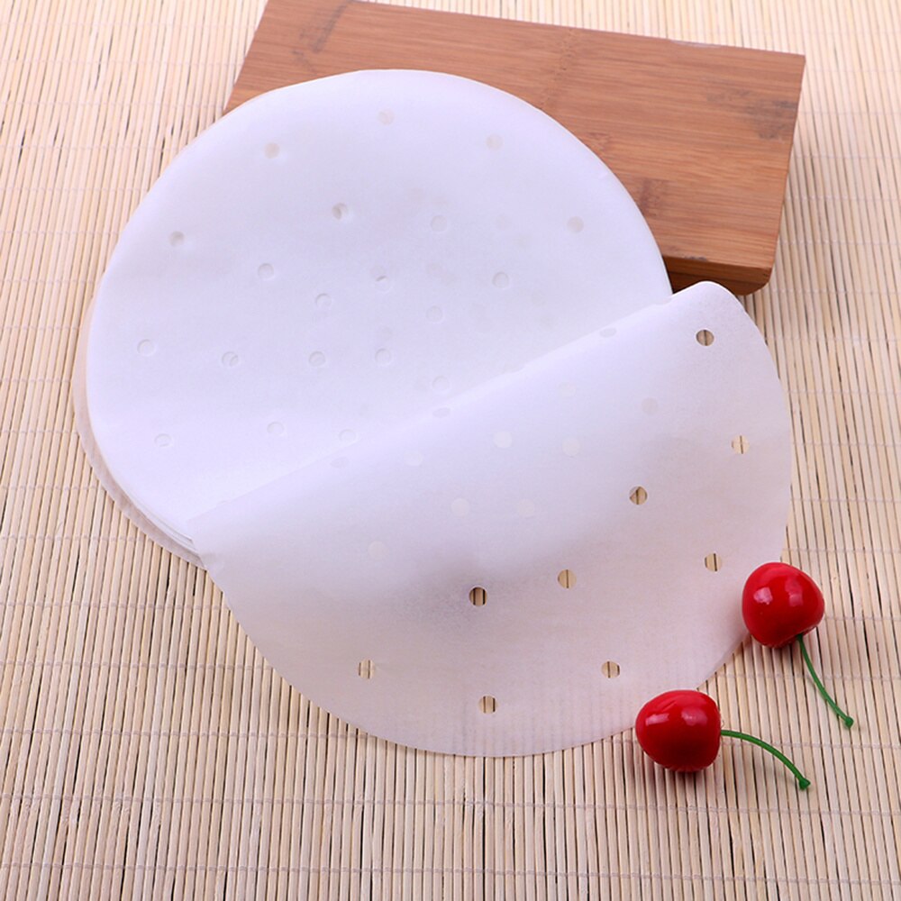 100 pièces parchemin perforé rond vapeur papier doublures approprié pour Air friteuse cuisson vapeur panier légumes Dim Sum riz Di