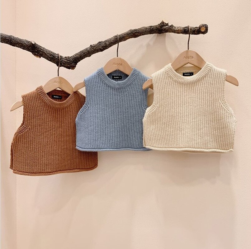Baby Kleding Lente Autumntoddler Jongens En Meisjes Effen Mouwloze Gebreide Vest Trui Mode Kinderen Gebreide Trui Tops
