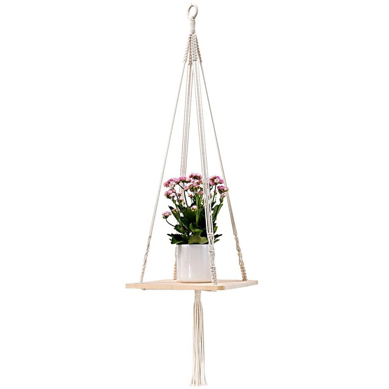 Macramé plank plantenhanger binnen hangende plantenbak mand houder woondecoratie katoenen touw 45 inch