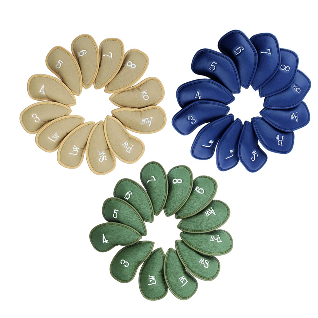 Couvre-têtes de Golf en cuir PU, 12 pièces, couvre-têtes de Golf à motifs brodés, équipements pour Sports de plein air