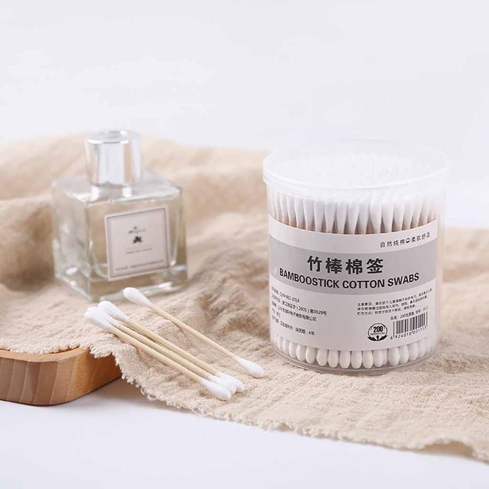 500/100/200pc kasse naturlige vatpinde dobbelt hoved træpinde næseører rengøring kosmetik sundhedspleje bomuldsknopper
