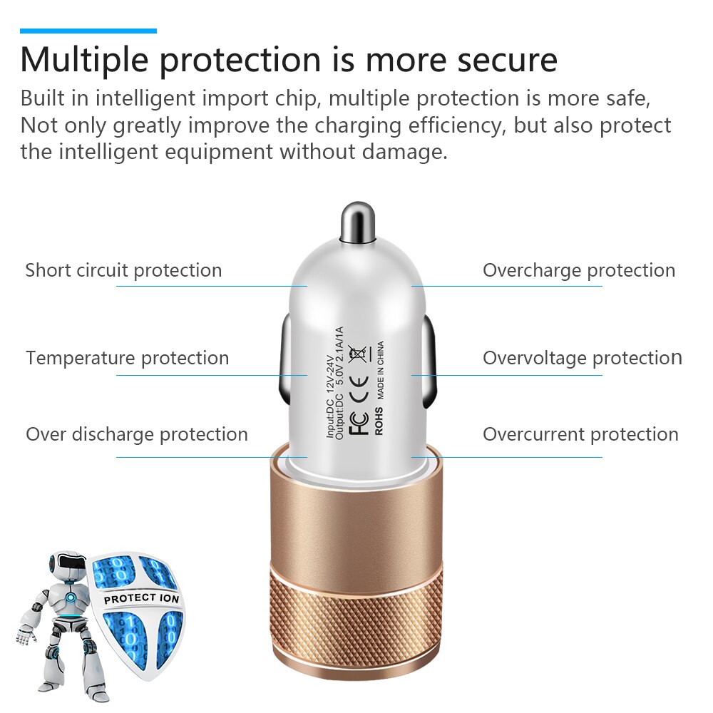 Crouch 5V 2.1A Dual Usb Auto-Oplader Metalen Legering Snelle Auto Telefoon Oplader Adapter Voor Iphone Xiaomi Samsung huawei Htc Lg Lader
