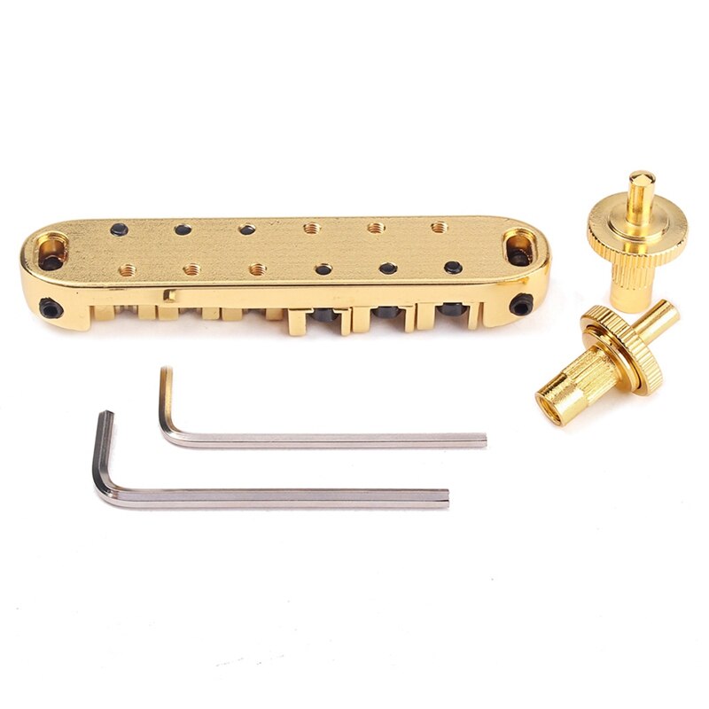 Brass Roller Adjustable Saddle Tune-O-Matic Zinc Alloy and Brass Rollers Bridge for Lp Electric Guitar,Gold