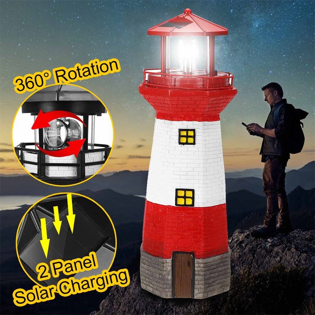 LED Rotating Lighthouse Light Landscape Light Waterproof Outdoor Solar Light Decorative Lamp Ornament For Garden Yard Solar Lamp