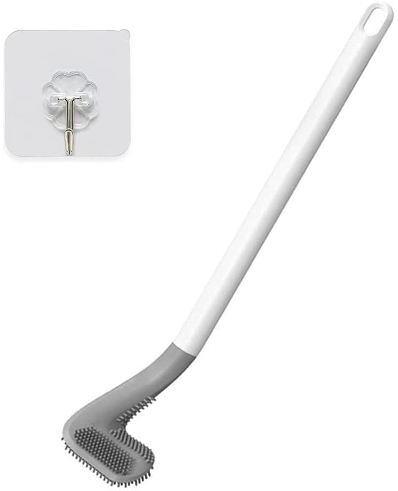 Long Handle Toilet Cleaning Brush Silicone Toilet Brushes for Bathroom Toilet Cleaning Brush Bendable Silicone Brush Head: white with hook