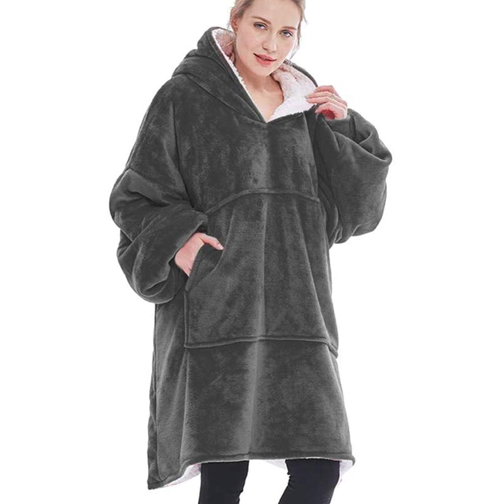 Übergroßen Hoodie Decke Mit Ärmeln Sweatshirt Plaid Winter Vlies Hoody Frauen Tasche Weibliche Mit Kapuze Schweiß Übergröße Femme: grau