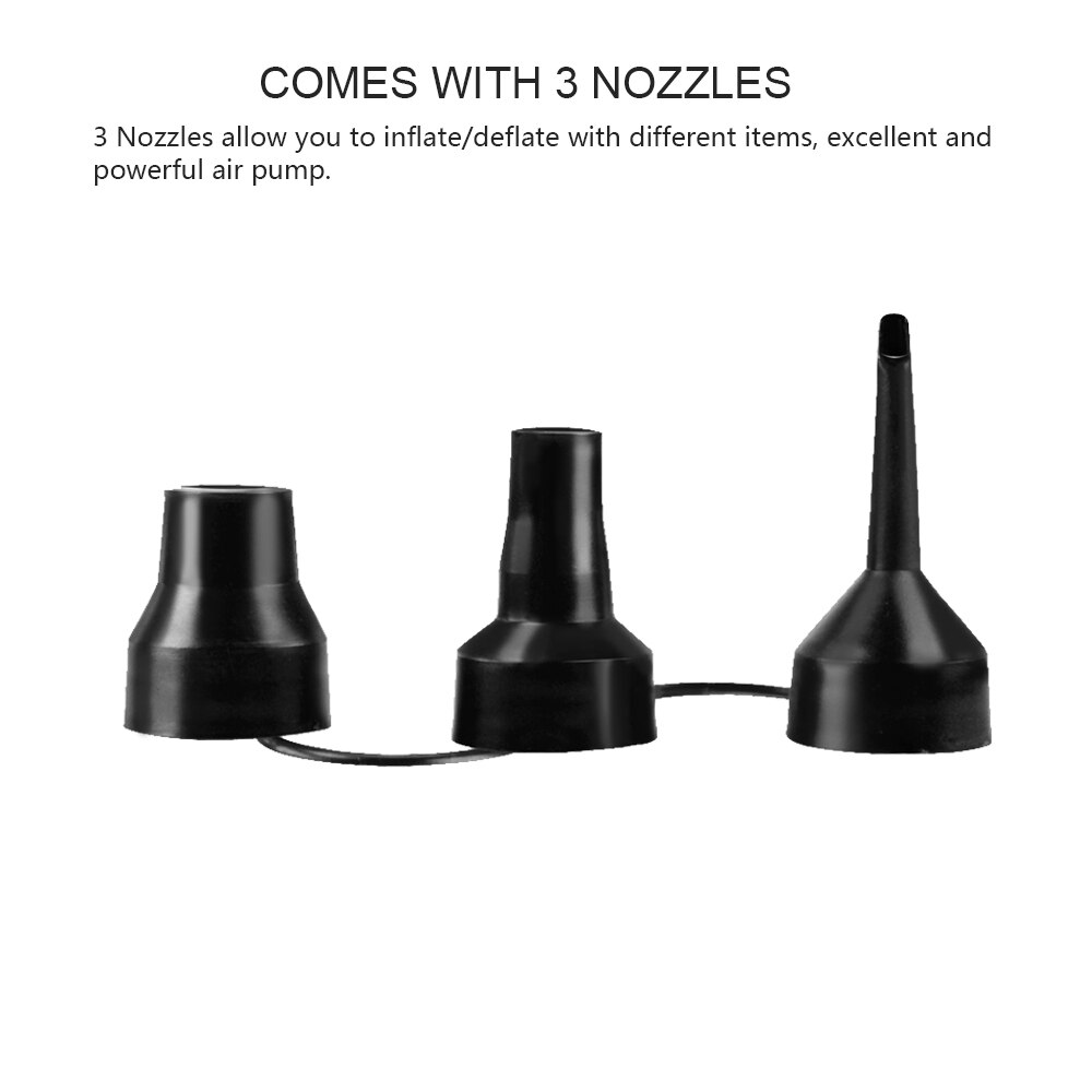 2 In 1 Portable Inflate/Deflate Pump Black 3 Nozzles Electric Air Mattress Camping Pump Quick Filling For Car Home Use