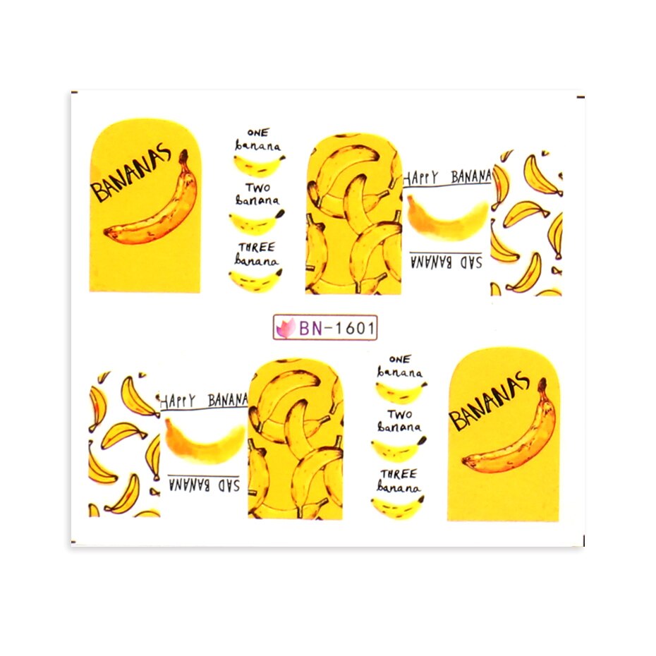 Sommer vand nail art klistermærker frugt med edderkoppe linjer transfer decals kiwi citron avocado manicure skyder bebn 1597-1608-1: Bn -1601