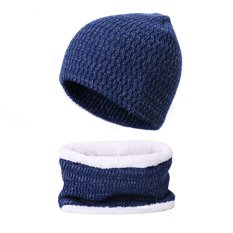 Todelt tørklæde og hue kvinder hue hue strikket kalot efterår vinter varme casual hatte unisex hold elastiske hatte udendørs: D