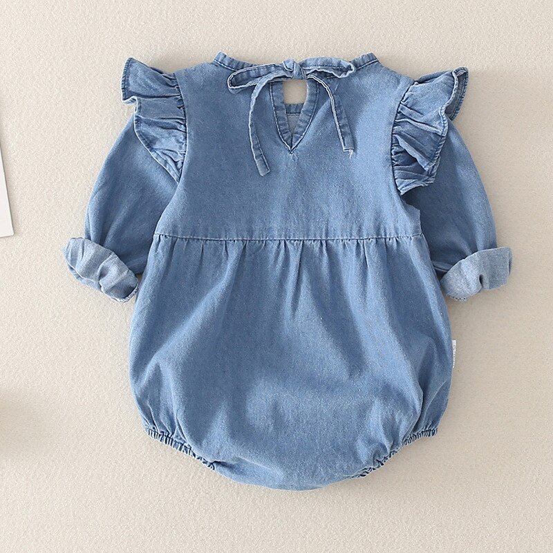 Lente Baby Meisje Denim Bodysuit Herfst Ins Stijl Klimmen Kleding Voor Jongen Lange Mouw Prinses Kleding Tweeling Pyjama 0-24M