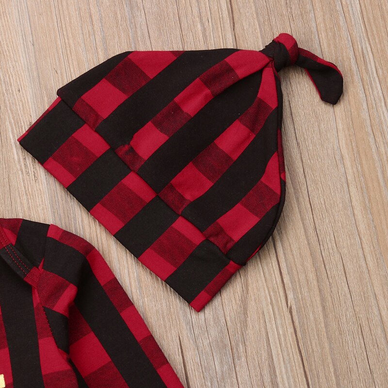FOCUSNORM Print MY First Christmas Baby Boy Girl Unisex Romper Long Sleeve Plaid Jumpsuit Clothes Outfits