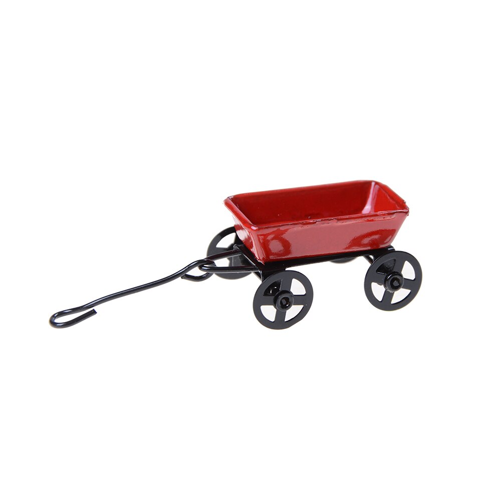 1:12 Mini Leuke Poppenhuis Miniatuur Metalen Rode Kleine Trekken Winkelwagen Tuinmeubelen Accessorie Home Decor