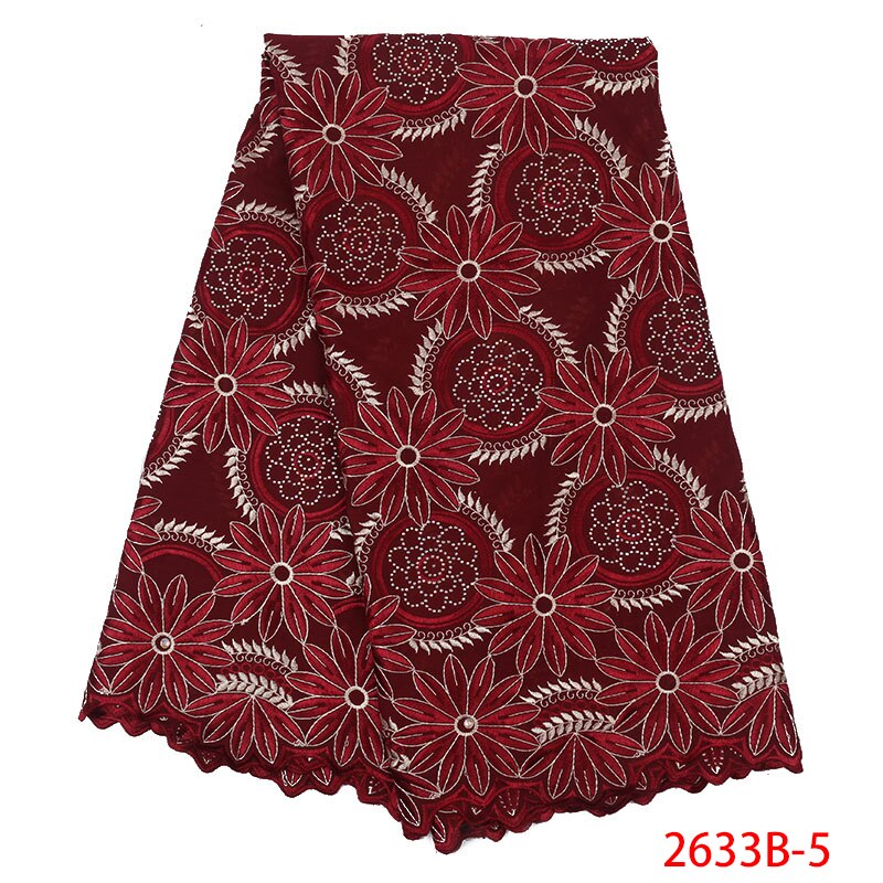 Swiss Voile Laces Fabrics African Lace Fabric Embroidered French Cotton Lace Fabric with Stones for Women KS2633B-4