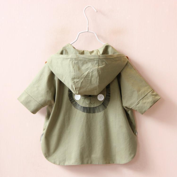 Höst barnkläder flickor trench tecknad halvärm huva dragkedja baby flicka trenchcoats för flickor barn cape coat