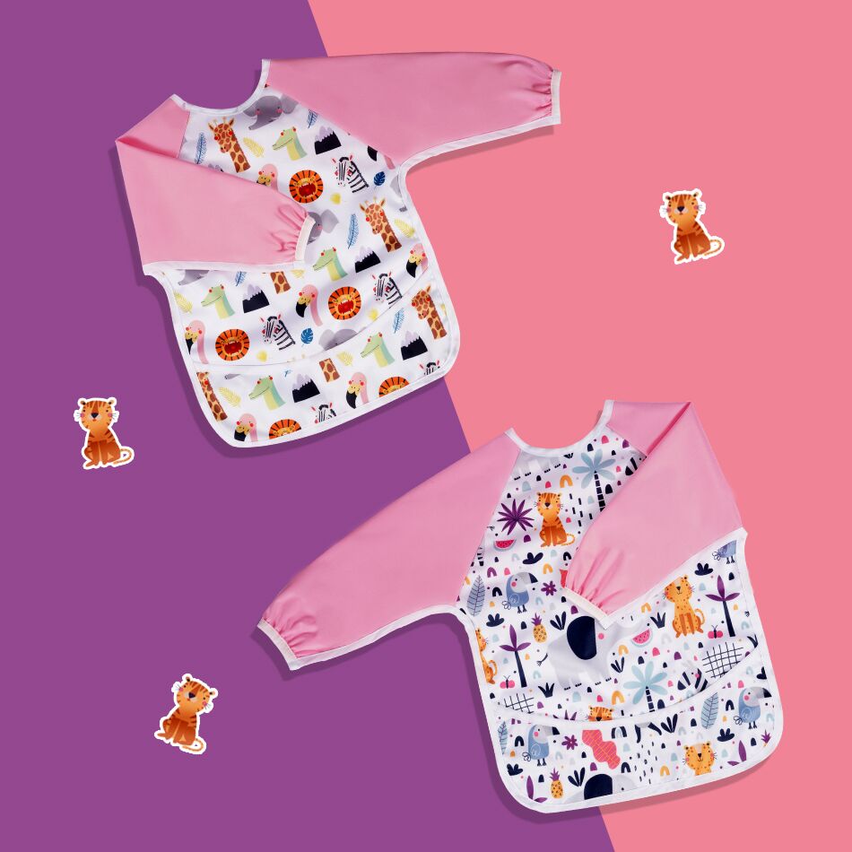 Elinfant Lange Mouwen Slabbetjes Waterdichte Baby Bib En Peuters Met Pocket Licht Gewicht Bib Wasbare One Size Feeding Slabbetjes: bws03-baby bibs