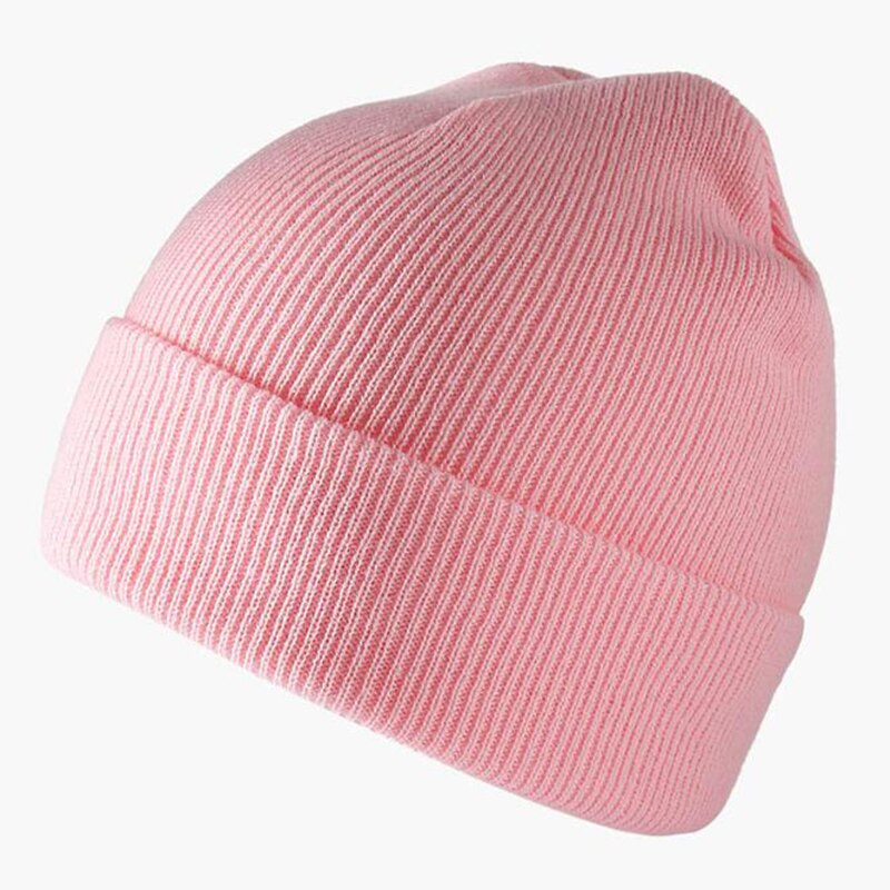 Mode Effen Kleur Gebreide Mutsen Hoed Winter Warm Ski Hoeden Mannen Vrouwen Multicolor Caps Zachte Elastische Cap Sport Bonnet: Roze
