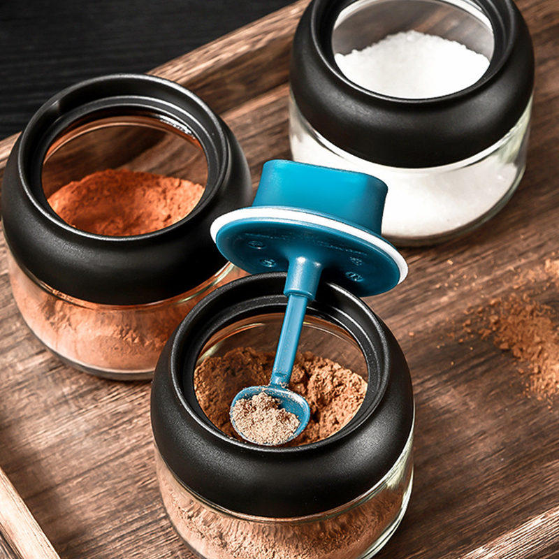280ML Cover spoon integration honey glass Jar Spice Airtight Containers Condiment Salt Seasoning oil brush pot seasoning pot