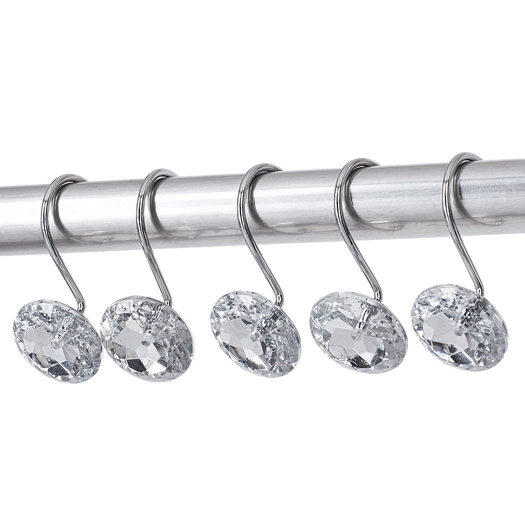 Nocm Douchegordijn Bling Haken Ringen Acryl Decoratieve Steentjes Glas Kristal Rolling Badkamer Bad Set Van 12 Ringen