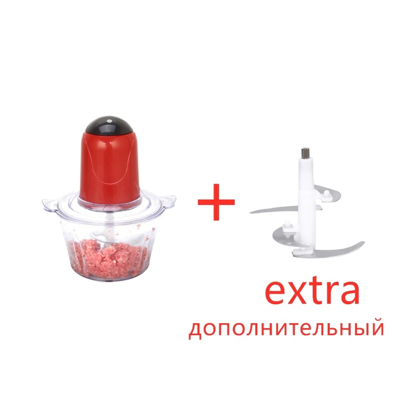 200W 2L Electric Chopper Electric Meat Grinder Kitchen Shredder Food Chopper Stainless Steel Blade Electric Kitchen Tools: RED AND BLADE
