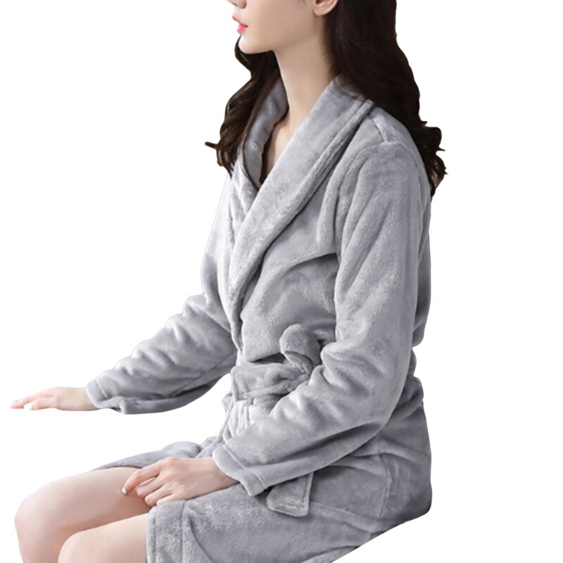 Women Robes Winter Warm Flannel Fleece Nightdress Sleepwear Female Pajamas Home Clothes Dressing Kimono Hotel Bathrobe: light gray